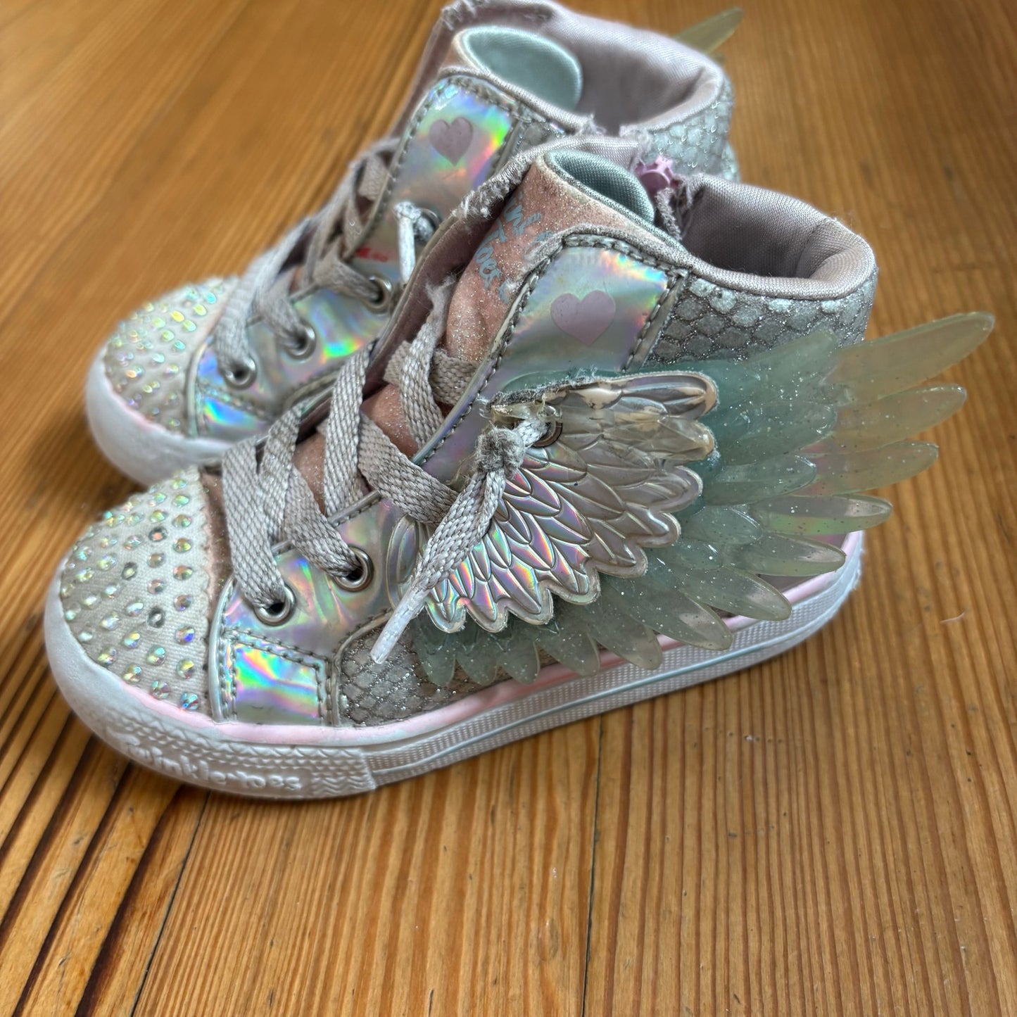 Skechers silver jeweled high top light up toddler sneakers SIZE 8