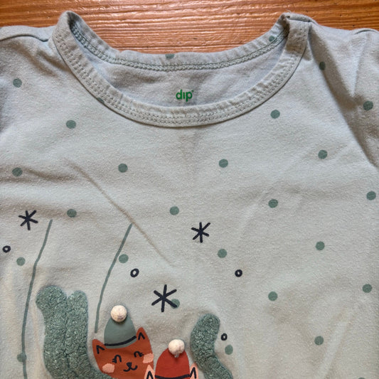 Dip light blue polka dot cat sledding winter long sleeve shirt SIZE 4T