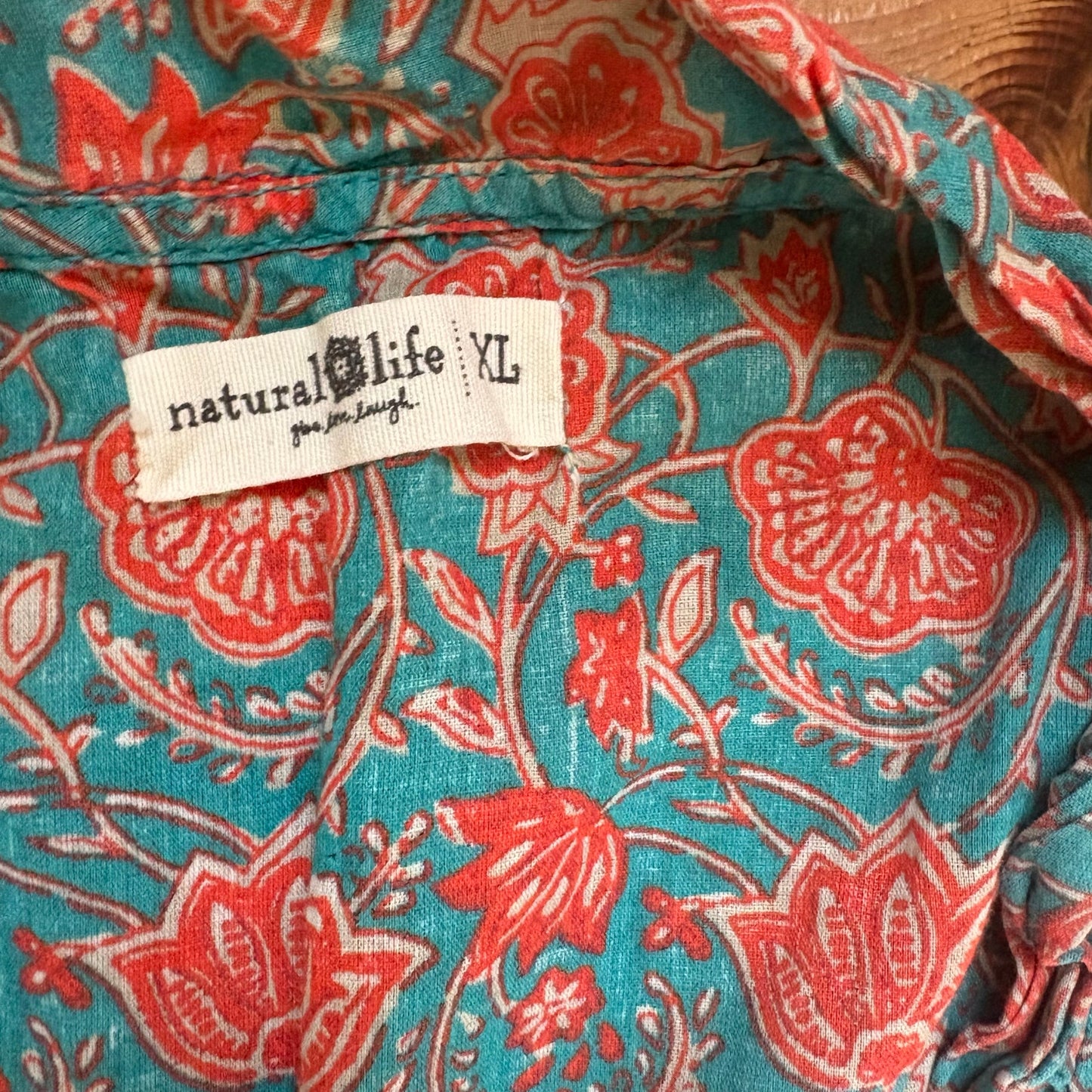 Natural Life green red floral sleeveless tassel button midi dress SIZE XL