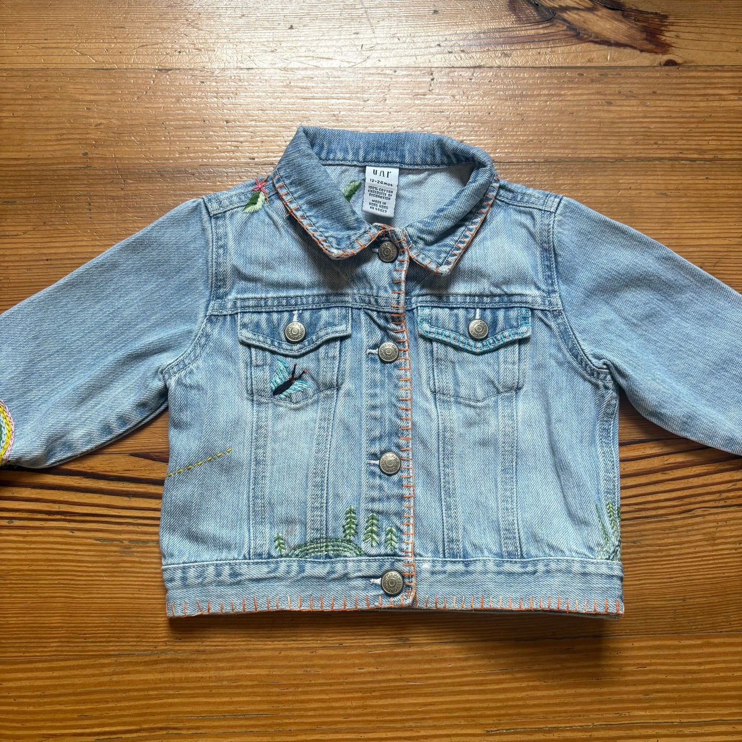 Gap light blue floral rainbow bug embroidered button jean jacket SIZE 12-24M