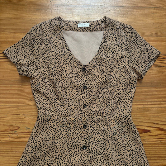 Mod Ref brown black cheetah print button up short sleeve dress SIZE S