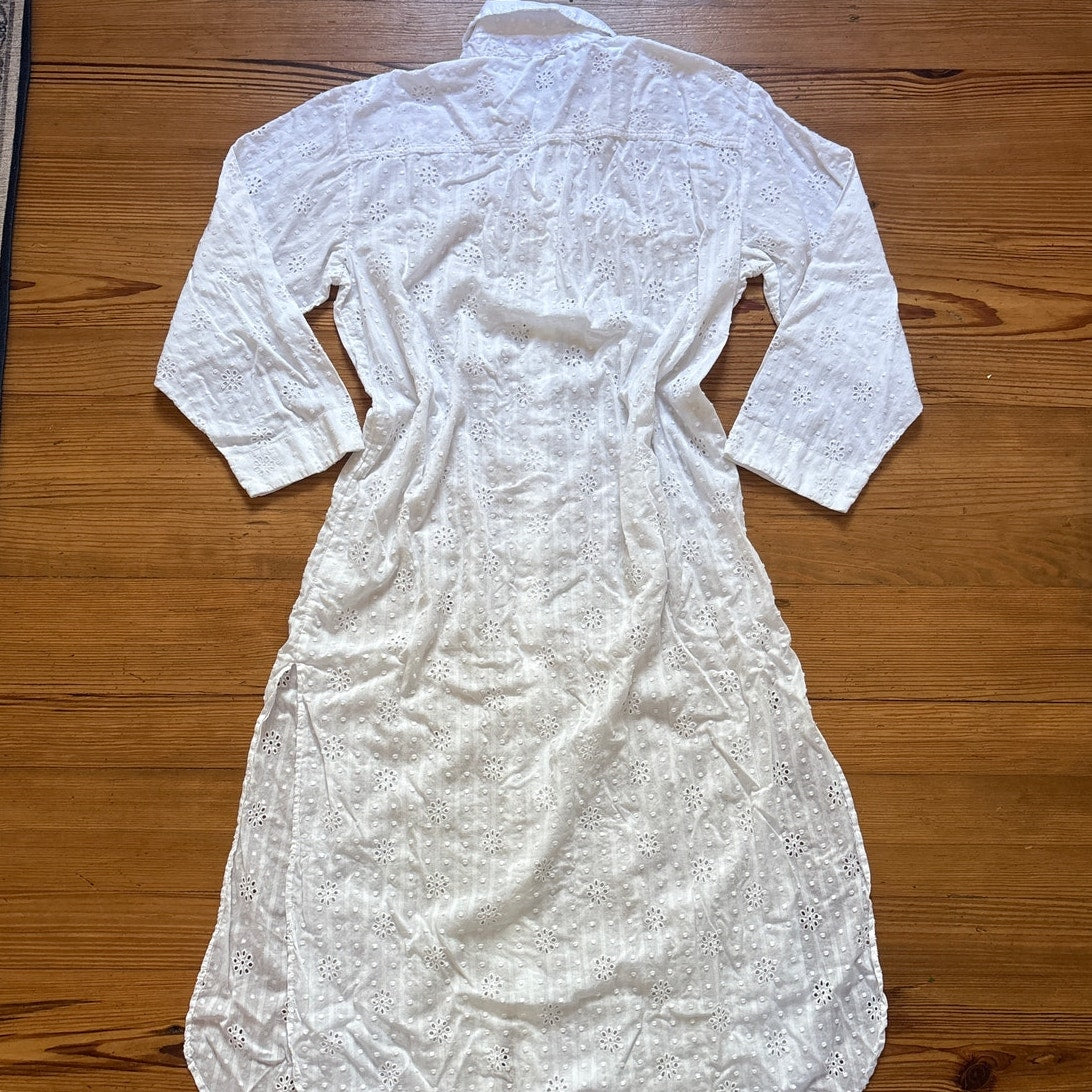 Lands' End white eyelet long sleeve midi dress swimsuit coverup SIZE XL