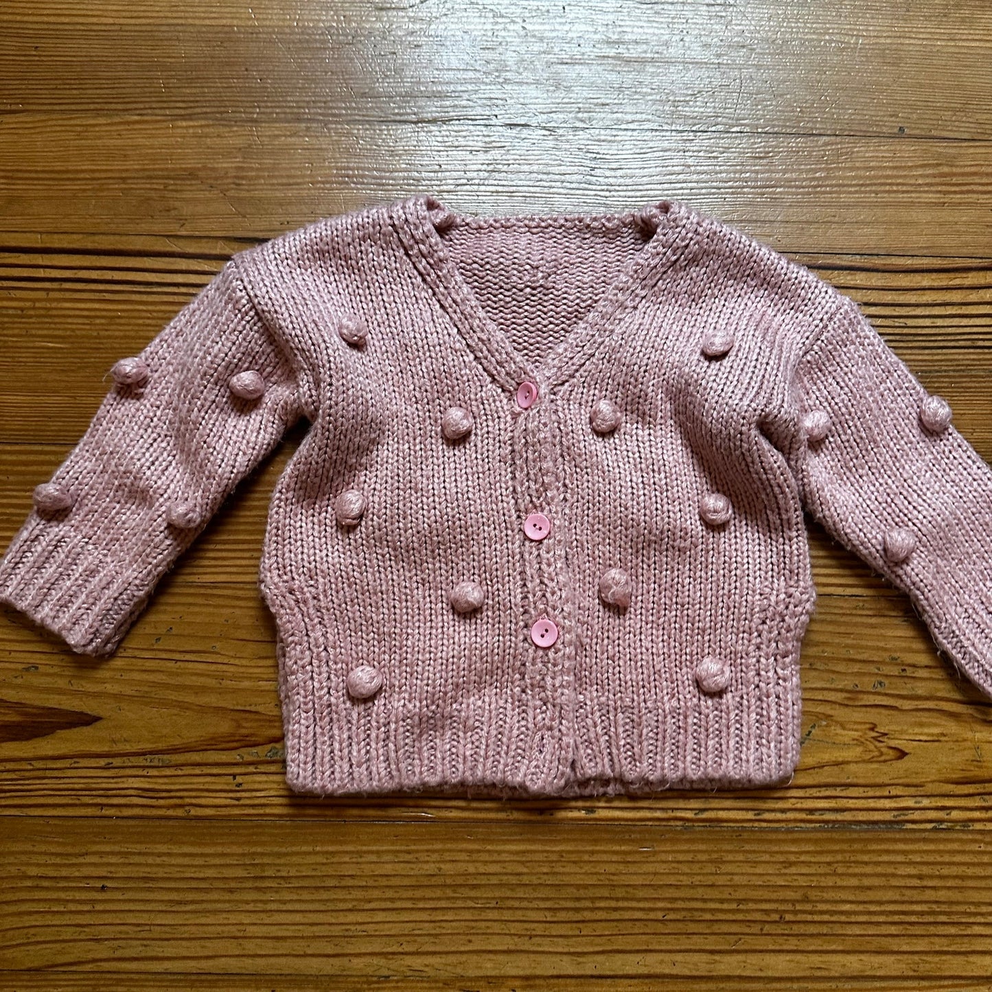 Pink toddler knit pompom button cardigan sweater SIZE 2T