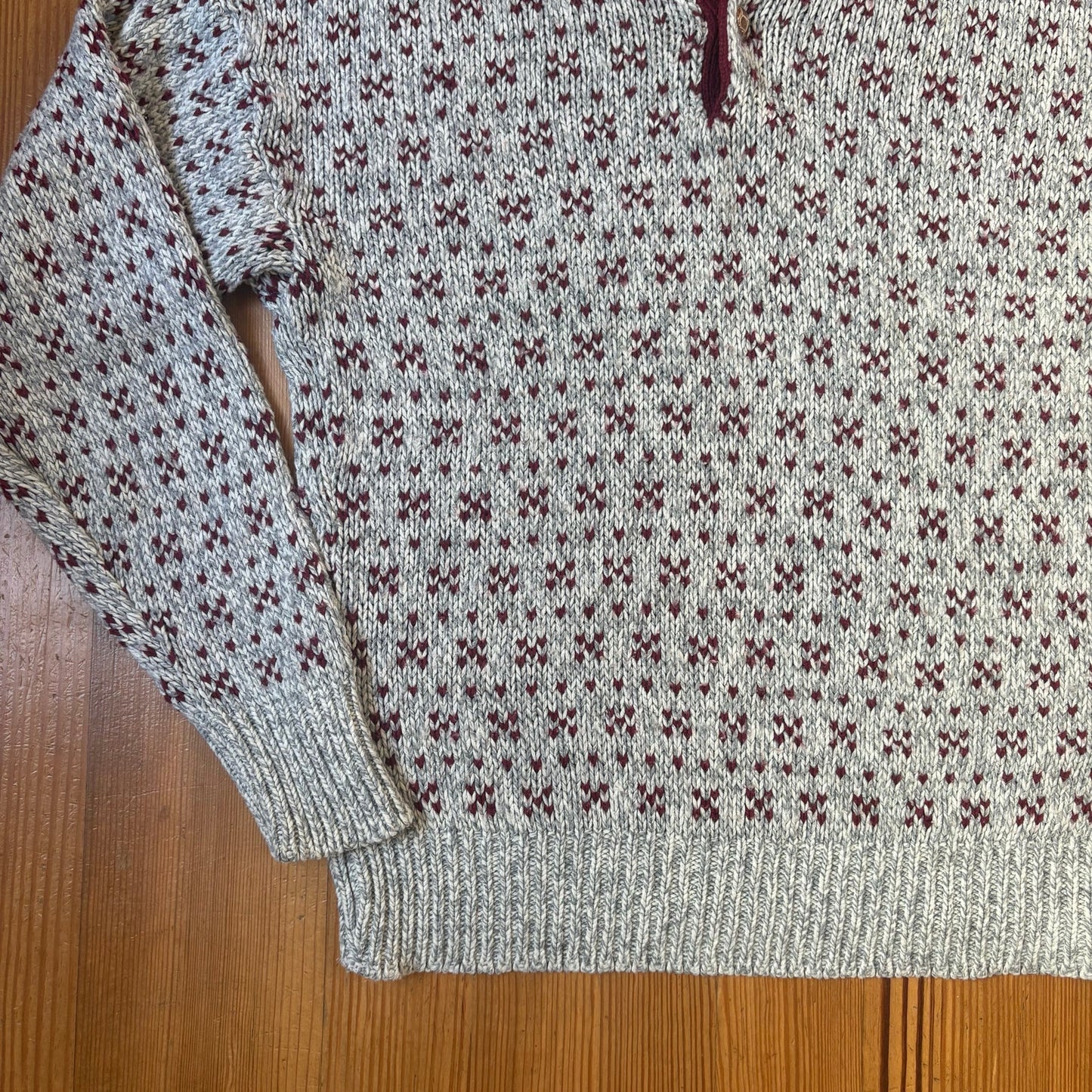 Pinnacle gray red pattern knit henley pullover grandpa sweater SIZE M
