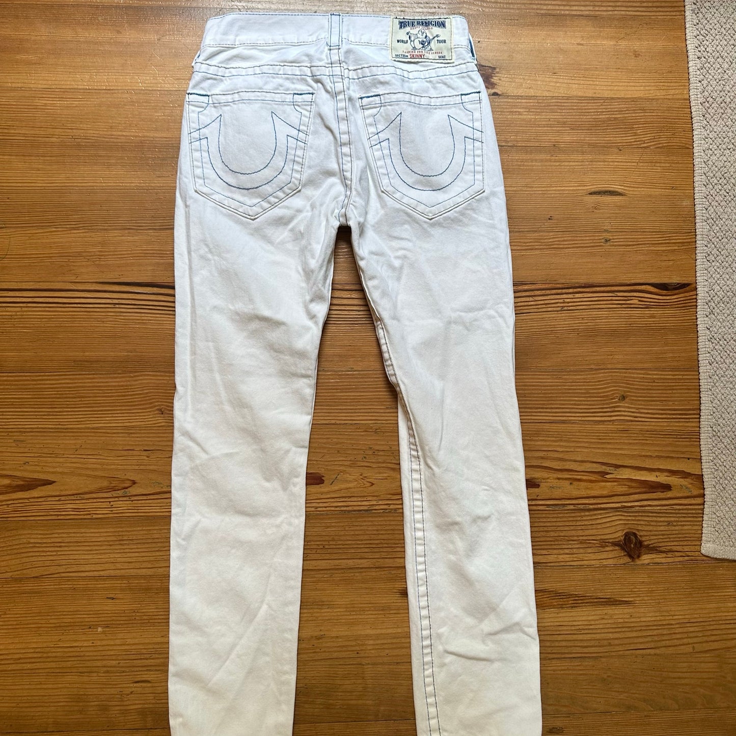 True Religion white blue stitching skinny straight leg jeans SIZE 31