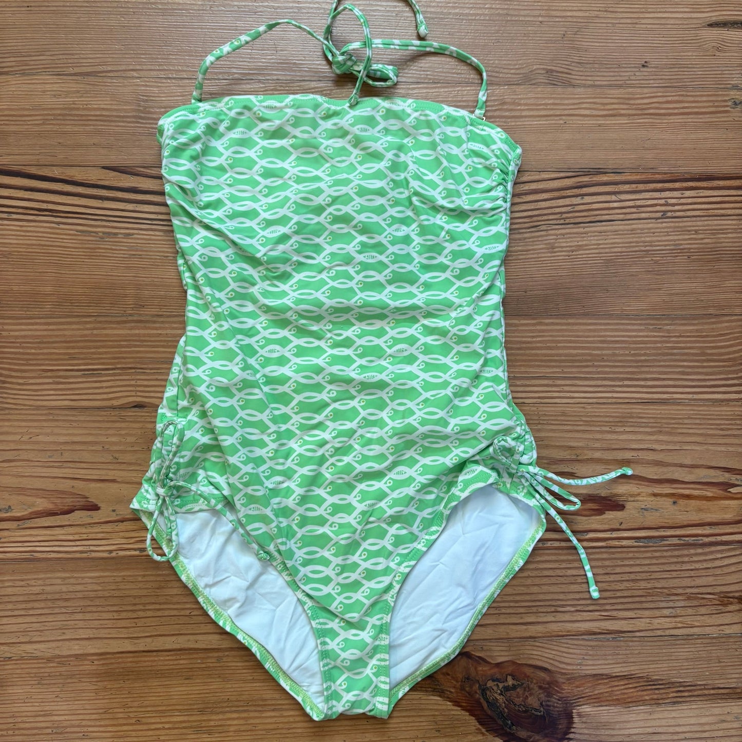 Lilly Pulitzer Rita green white fish pattern one piece swimsuit SIZE S