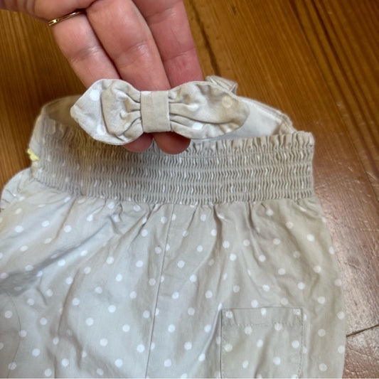 Janie and Jack gray polka dot yellow pom pom trim onesie SIZE 3-6M