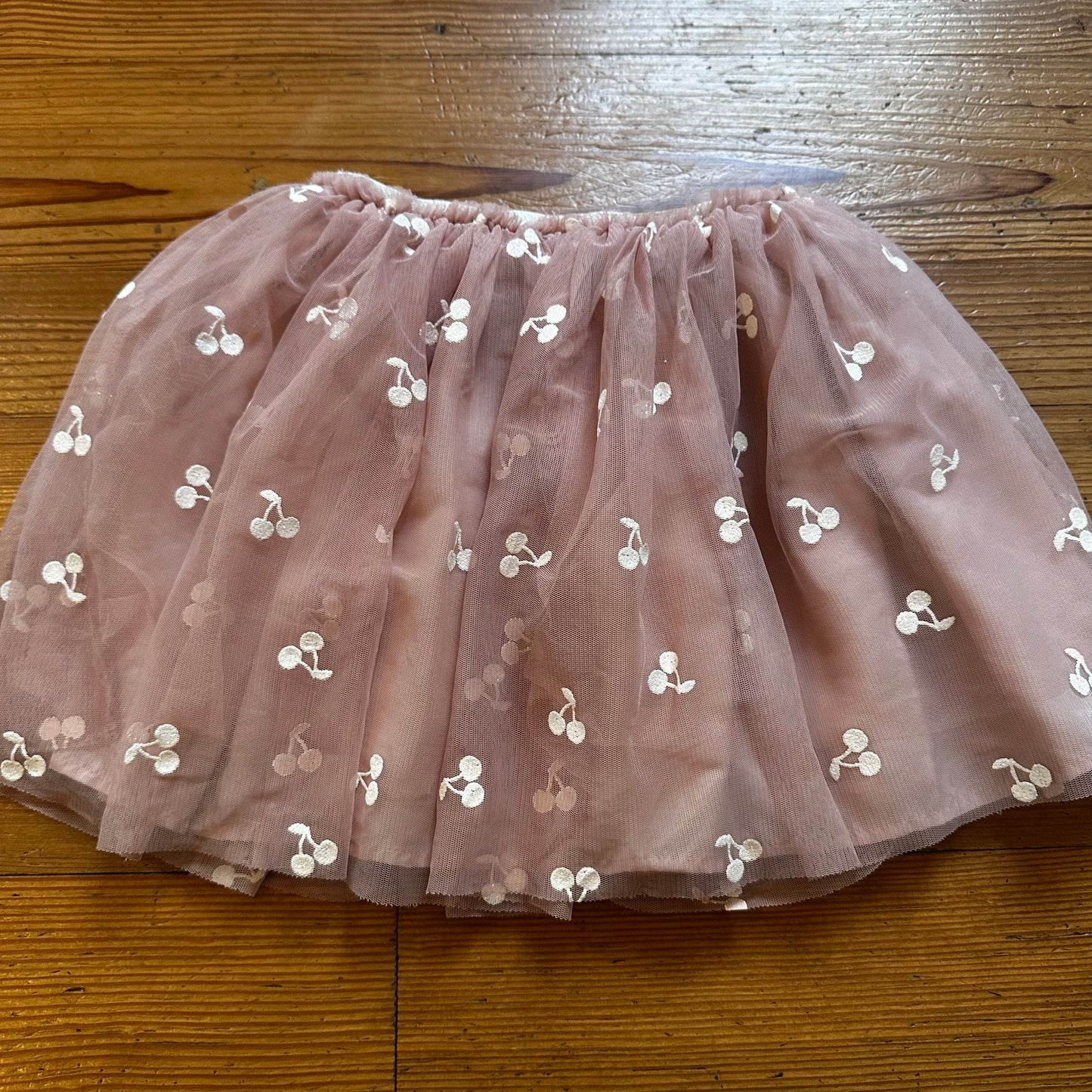 H&M pink sheer white glitter cherry graphic tutu skirt SIZE 6-8