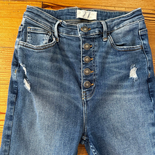 Free People medium wash distressed high rise button fly skinny jeans SIZE 27