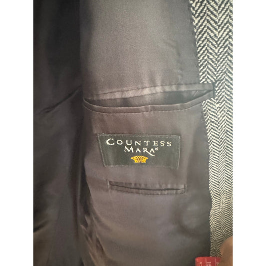 COUNTESS MARA Vintage Mens Blazer Jacket Suit Coat Black Tweed 42 Regular