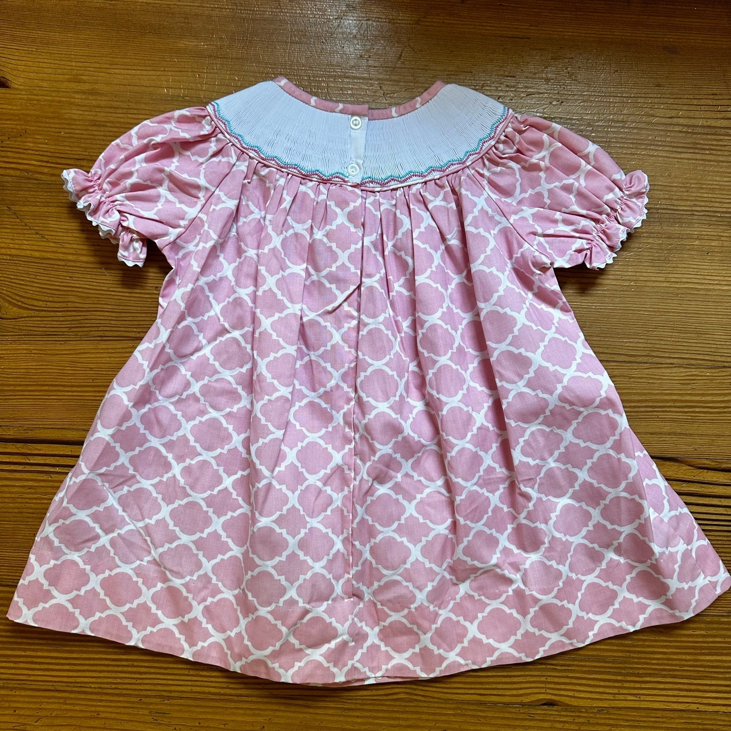 Southern Tots Christmas gingerbread pink white smocked ruffle dress SIZE 24M