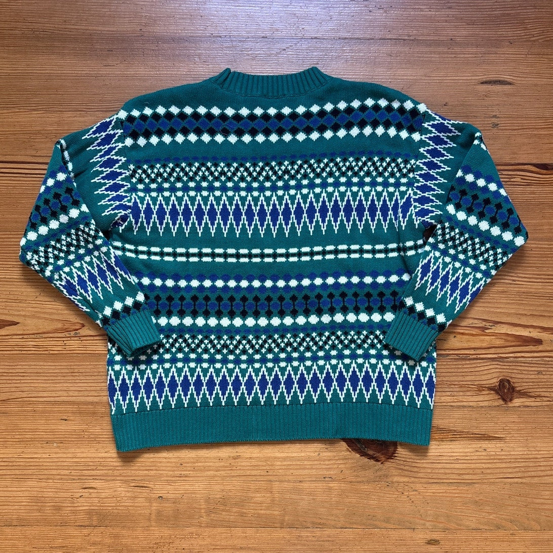 Chaps Fair Isle green blue knit pullover crew womens sweater SIZE 1X