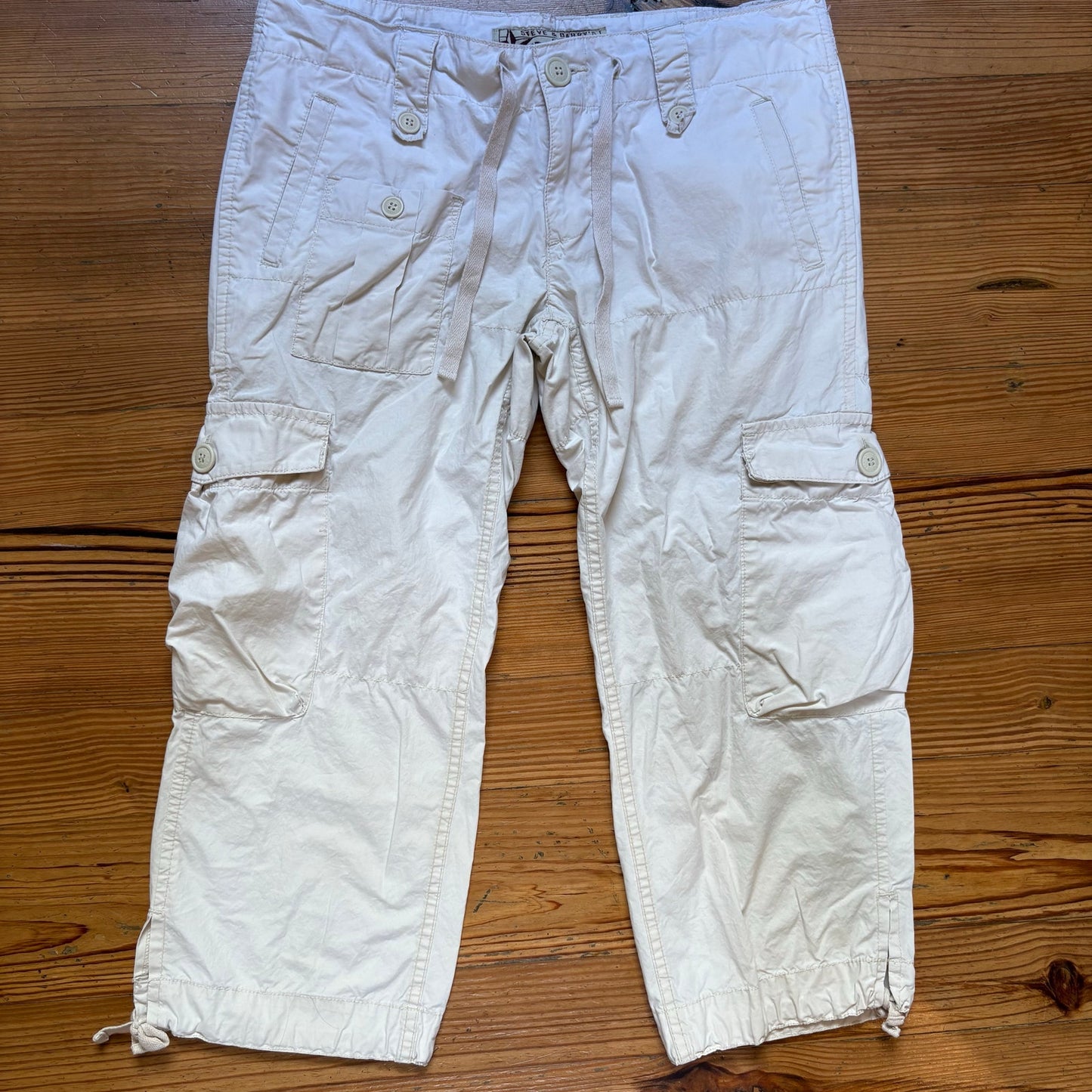 Steve & Barry's cream y2k cropped drawstring womens cargo pants SIZE 4
