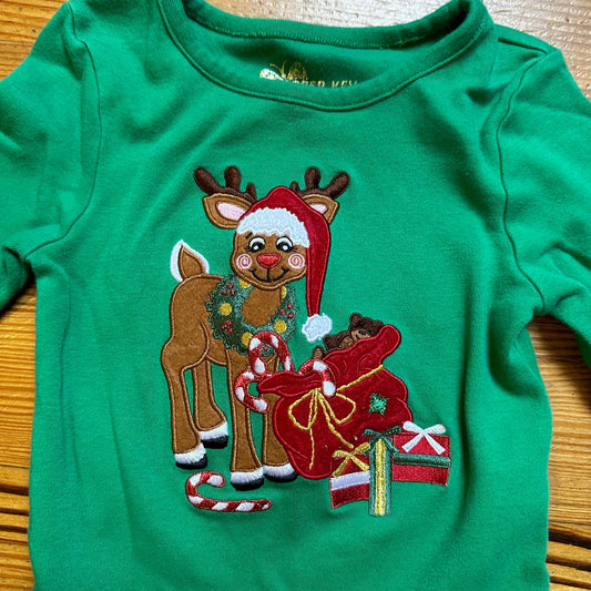 Copper Key green Christmas Rudolph long sleeve ruffle bottom dress SIZE 4