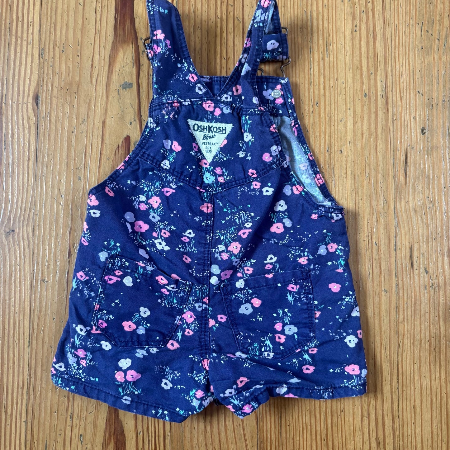 OshKosh B'gosh 90s blue pink floral baby overall shorts SIZE 9M