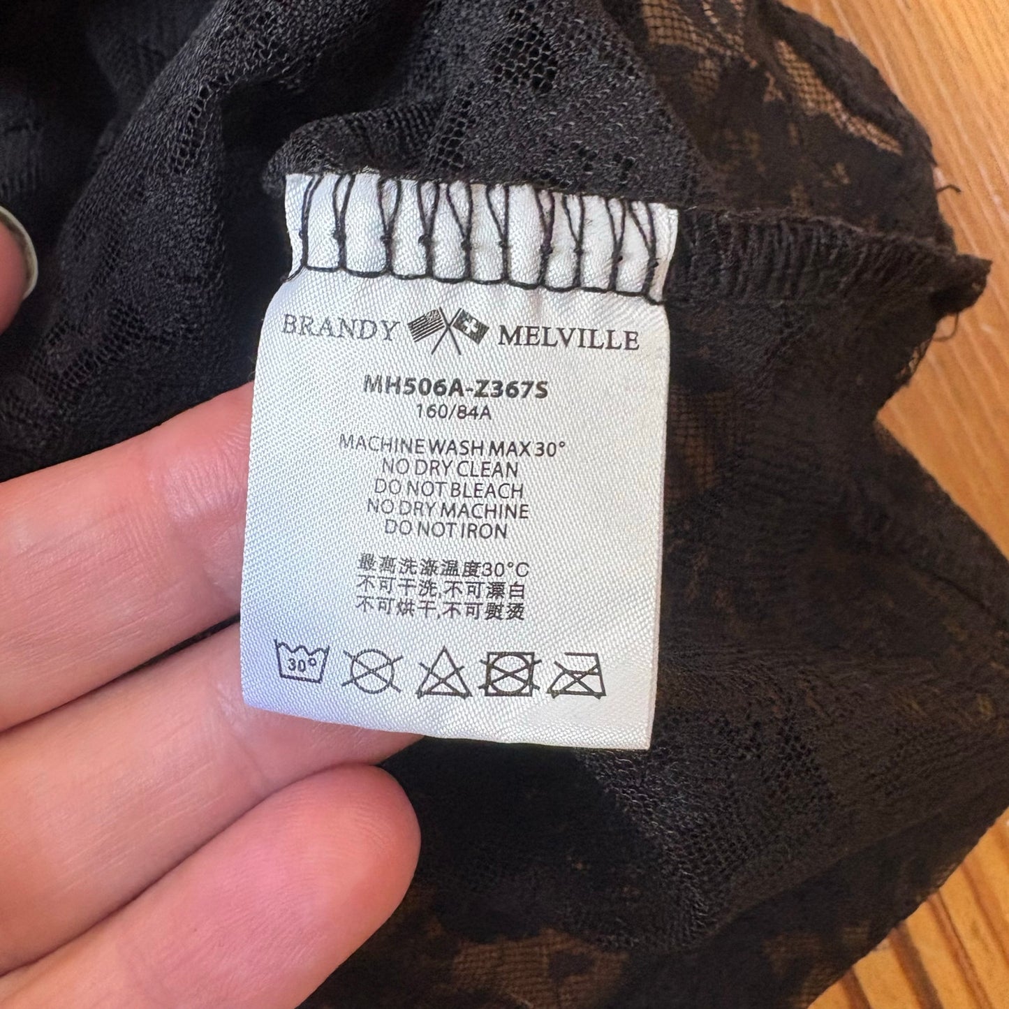 Brandy Melville black lace sheer babydoll ribbon bow tank SIZE OS