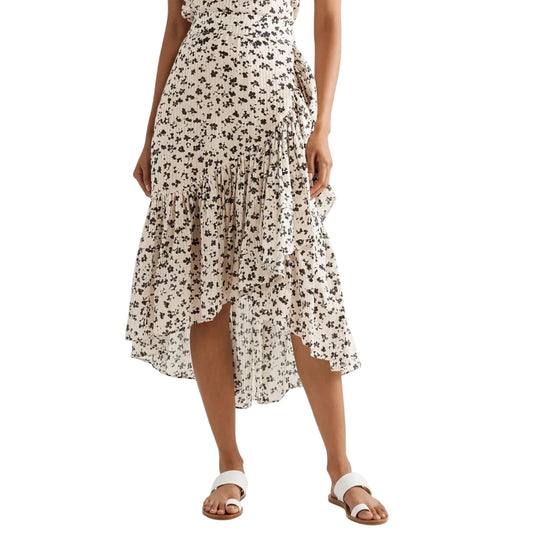 Ulla Johnson silk set ruffled black white floral pleated skirt and blouse SIZE 2