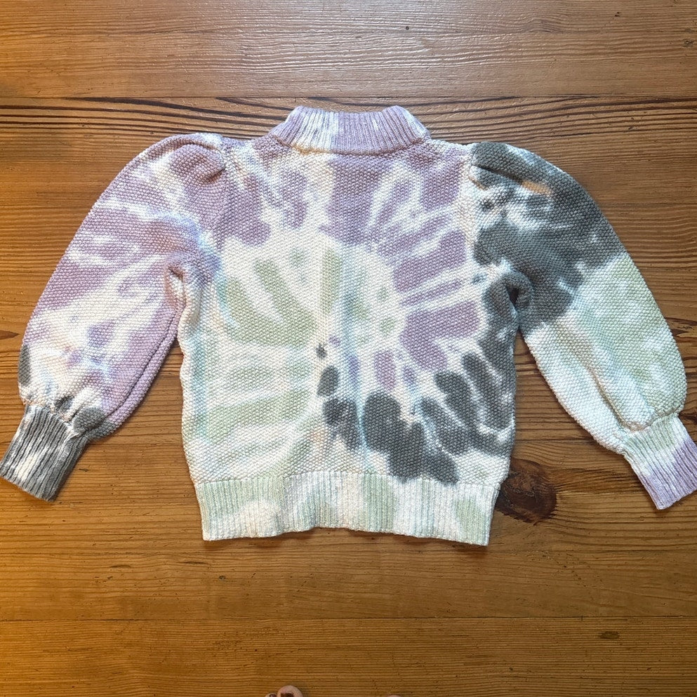 Madewell white purple green tie dyed knit puff sleeve mock neck sweater SIZE S