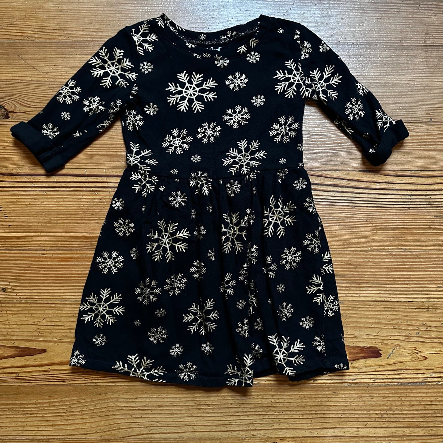 Cat and Jack black gold snowflake long sleeve cotton dress SIZE 6/6X