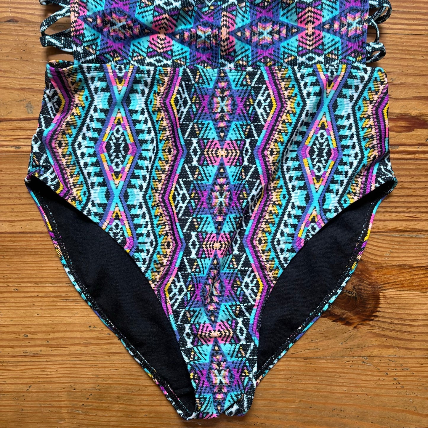 No Boundaries multicolor tribal plunge neckline low back one piece SIZE XL