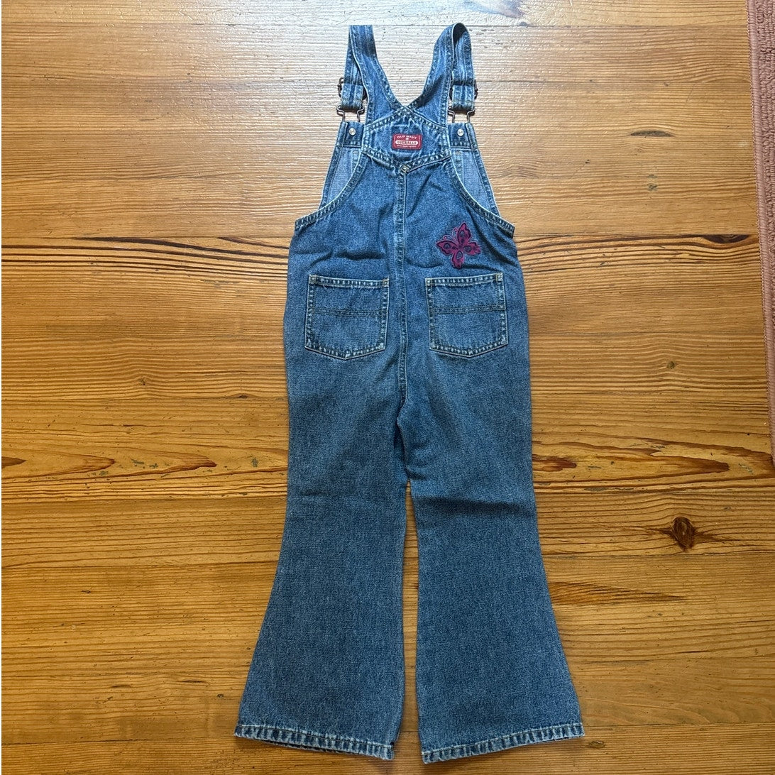 Old Navy 90s medium wash butterfly flare girls overall jeans SIZE 5