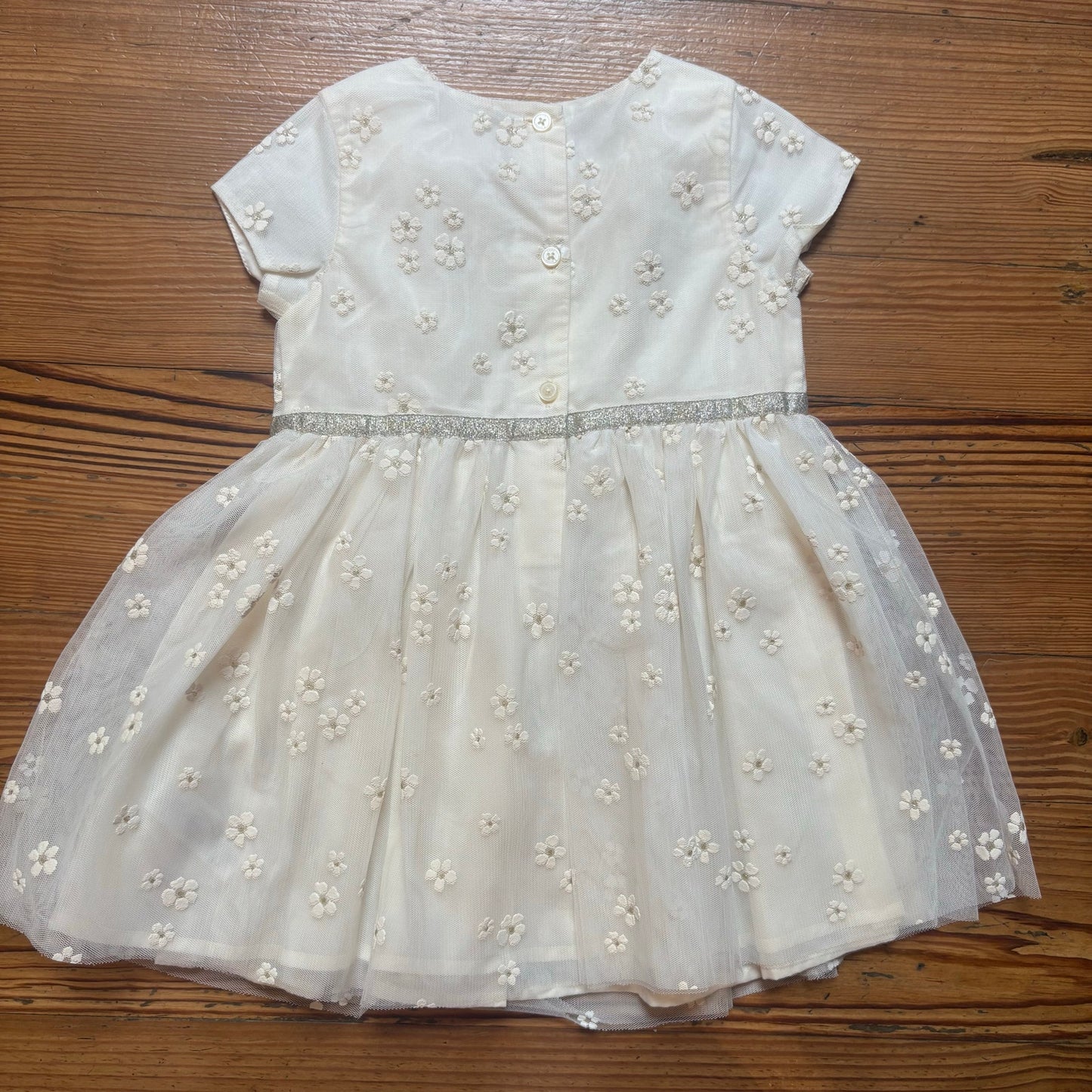 OshKosh B'gosh ivory floral embroidered short sleeve tulle girls dress SIZE 24M