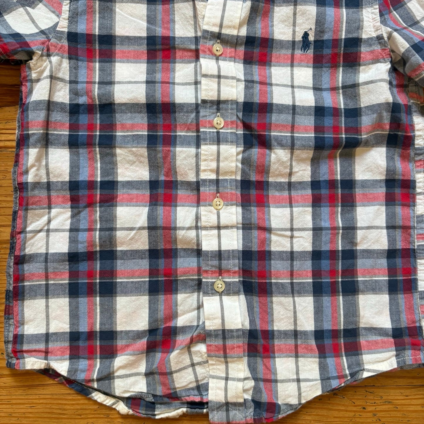 Ralph Lauren blue white red plaid short sleeve button up boys polo shirt SIZE 6