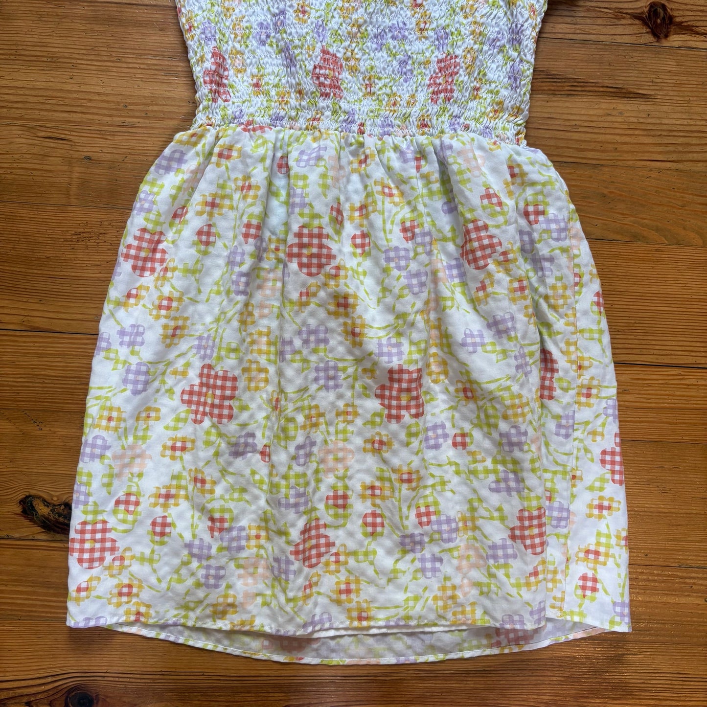 LOFT pastel floral smocked short sleeve puff sleeve midi dress SIZE L