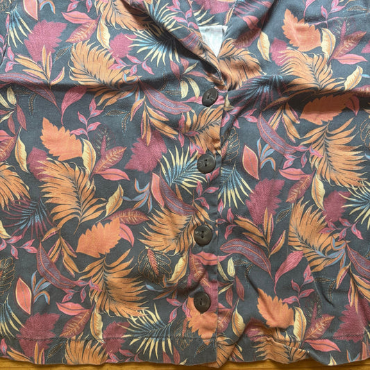 Nicole Miller orange red tropical short sleeve lyocell shirt SIZE S