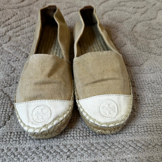 Tory Burch beige cream canvas cap toe espadrille flats SIZE 6.5
