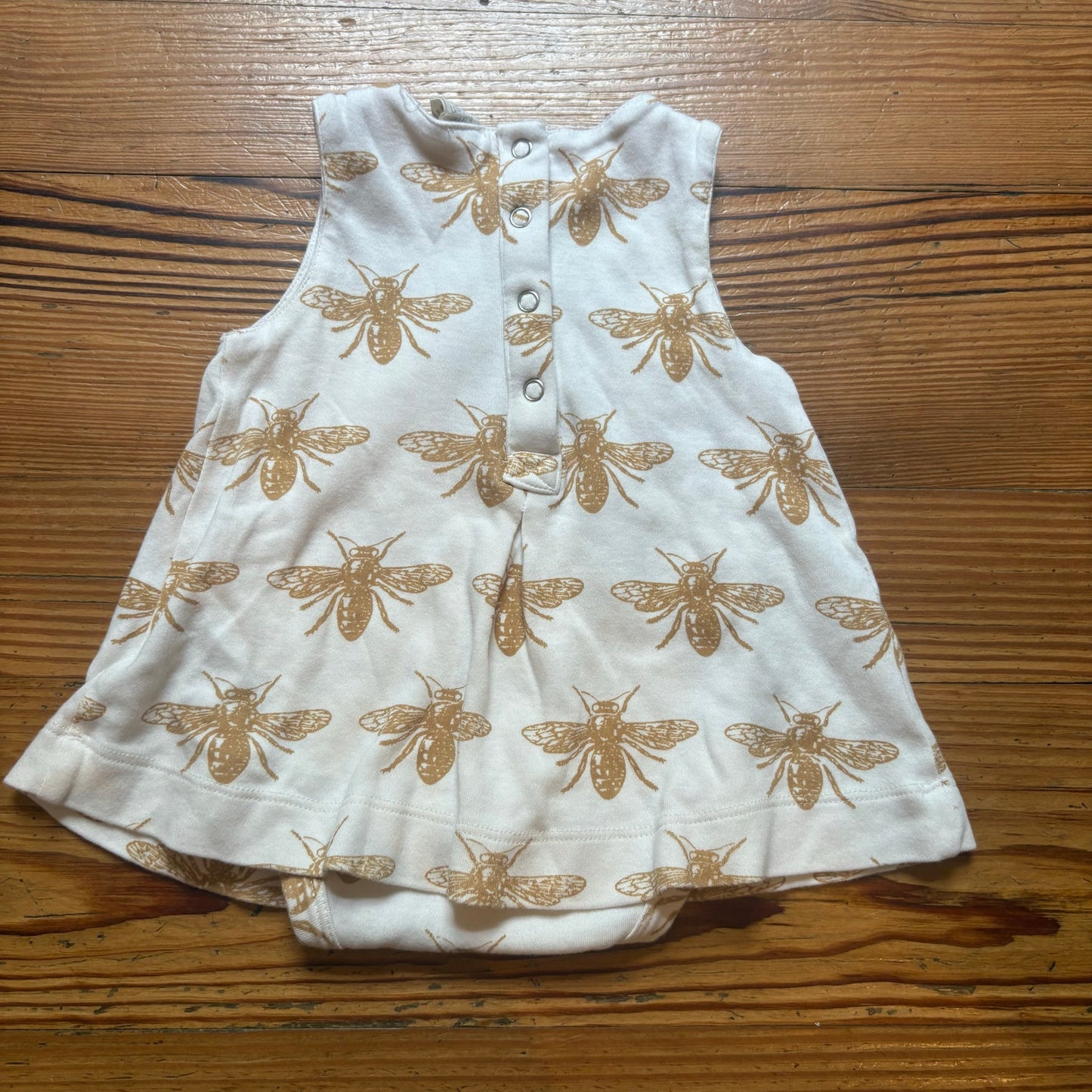 Kate Quinn organic ivory yellow bee sleeveless bodysuit dress SIZE 3-6M