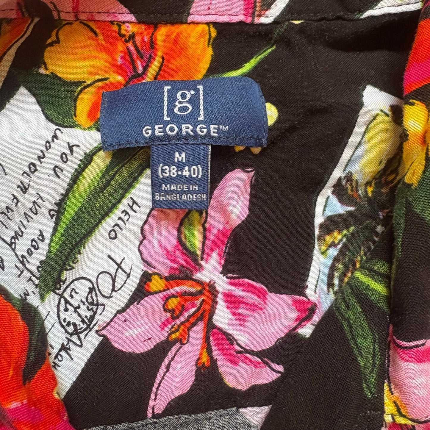 George black pink red tropical short sleeve button up womens shirt SIZE M
