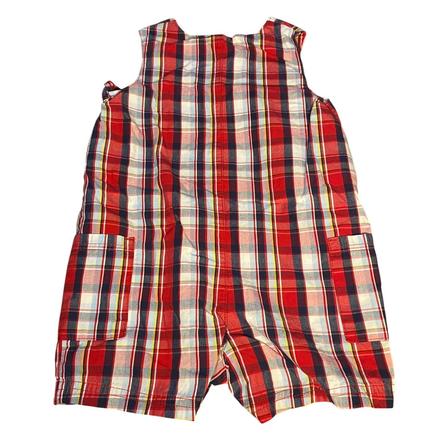 Carter's red blue plaid bulldog sleeveless shorts boys romper SIZE 18M
