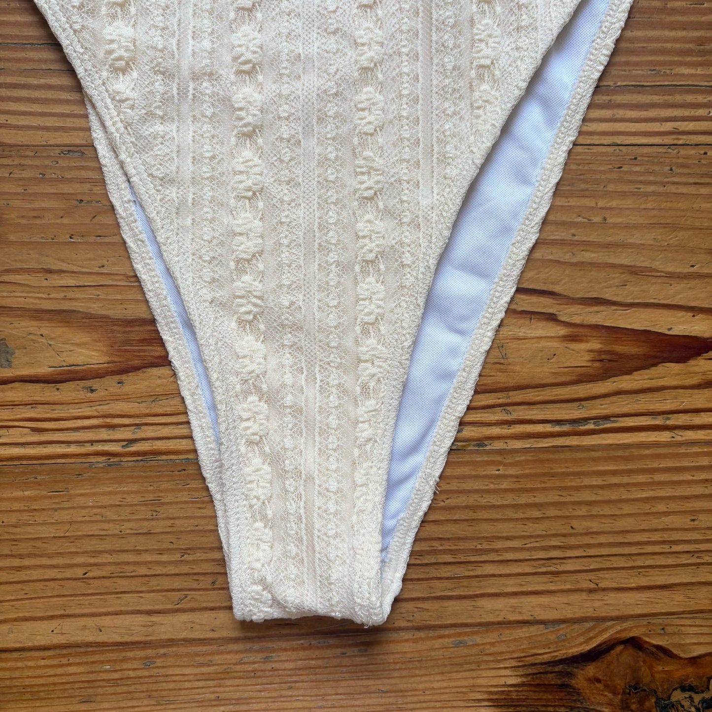 Shein beige lace bustier high waisted open back one piece swimsuit SIZE XL