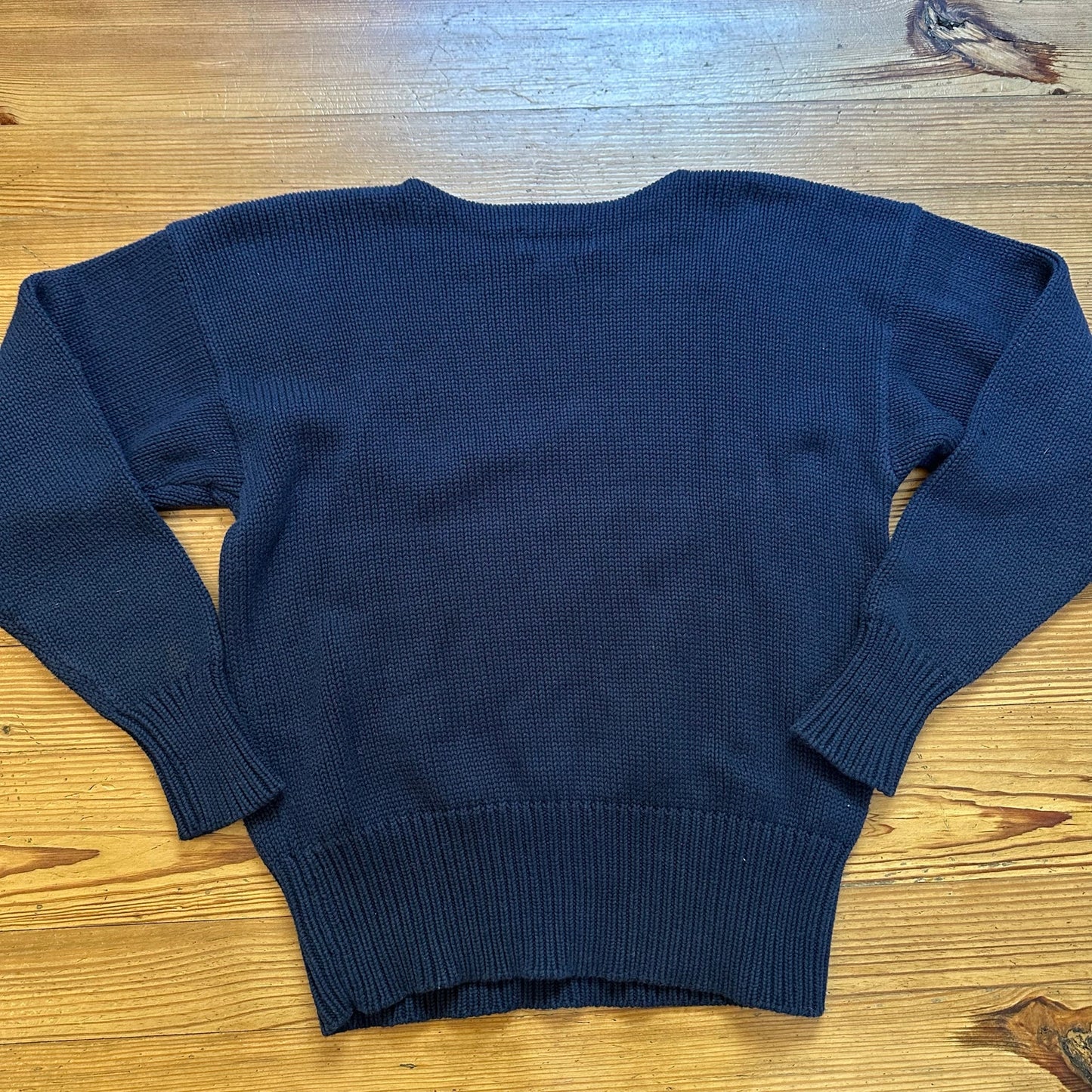 Polo Ralph Lauren vtg dark navy loose knit embroidered cotton sweater SIZE M