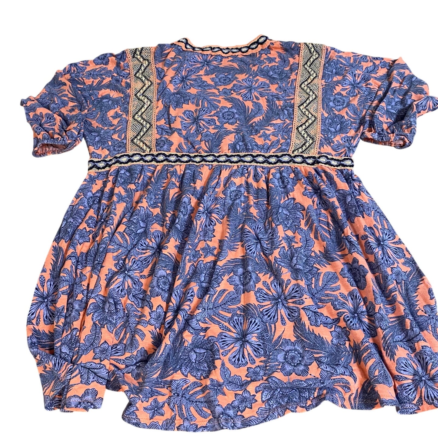 J.Jill blue pink purple floral quarter sleeve tunic shirt SIZE S