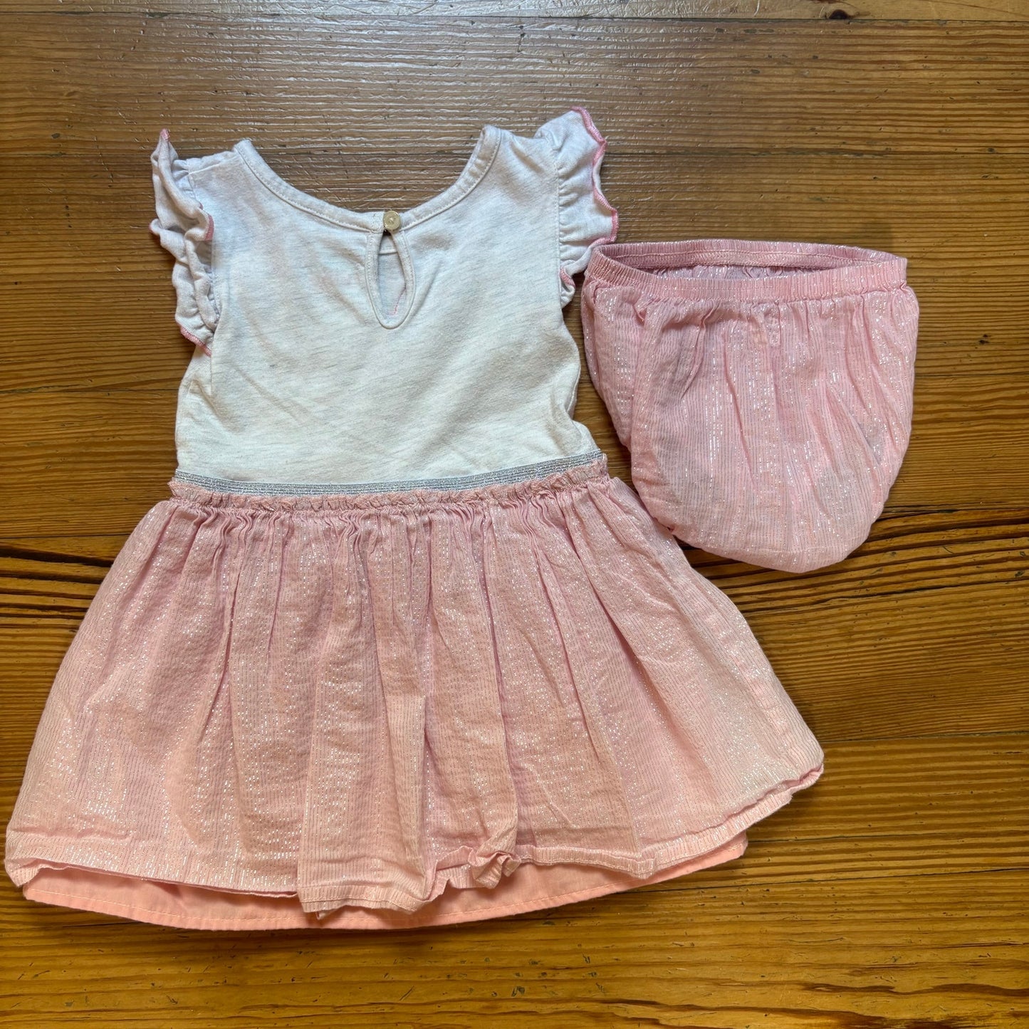 Disney Minnie Mouse gray pink short flutter sleeve dress with bloomers SIZE 18M