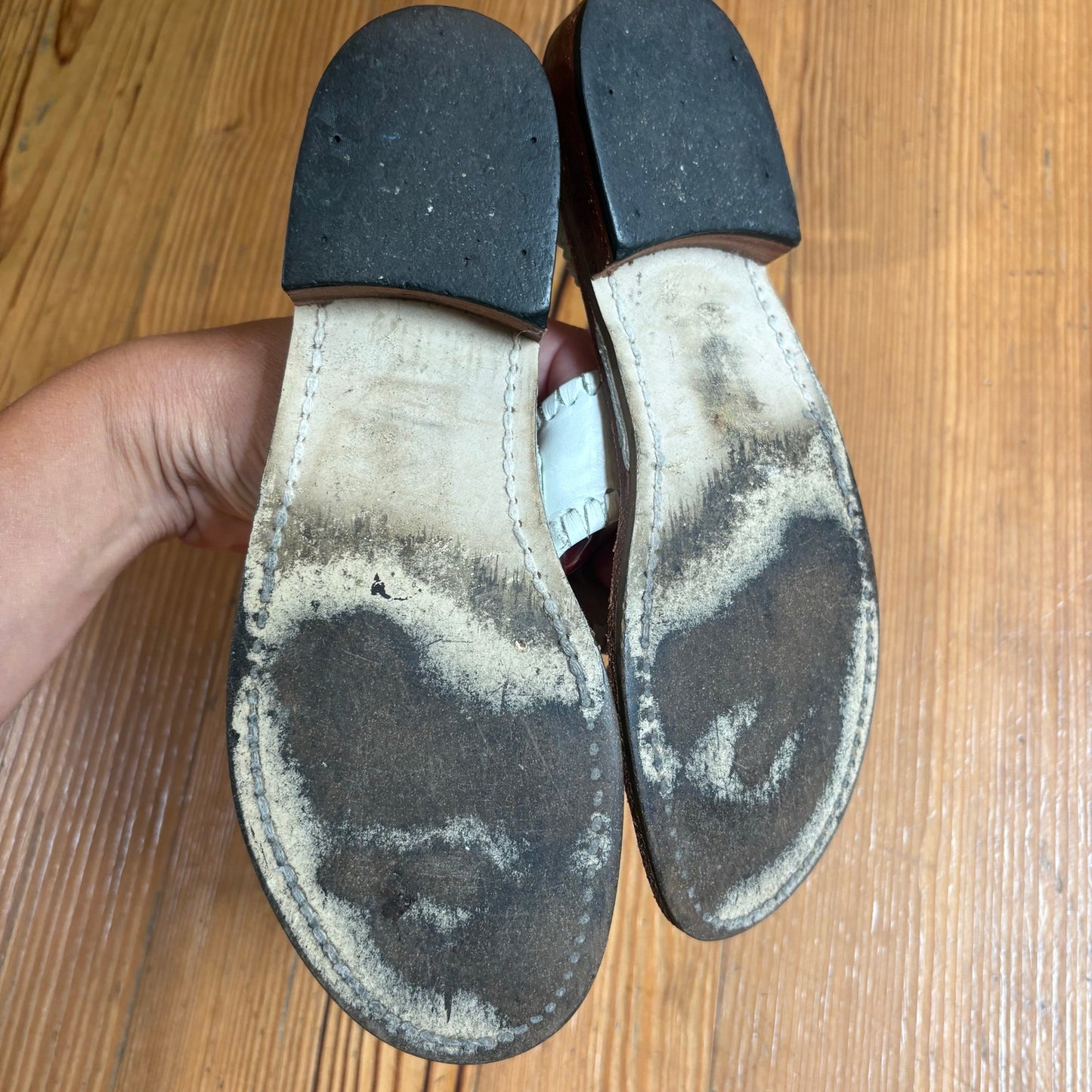 Jack Rogers white leather thong heeled sandal SIZE 5