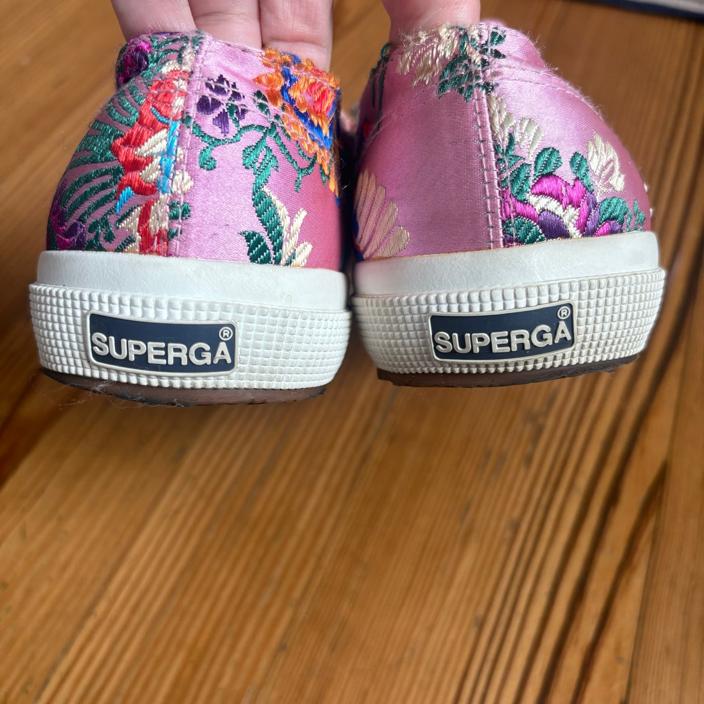 Superga pink floral colorful satin low top lace sneakers SIZE 10