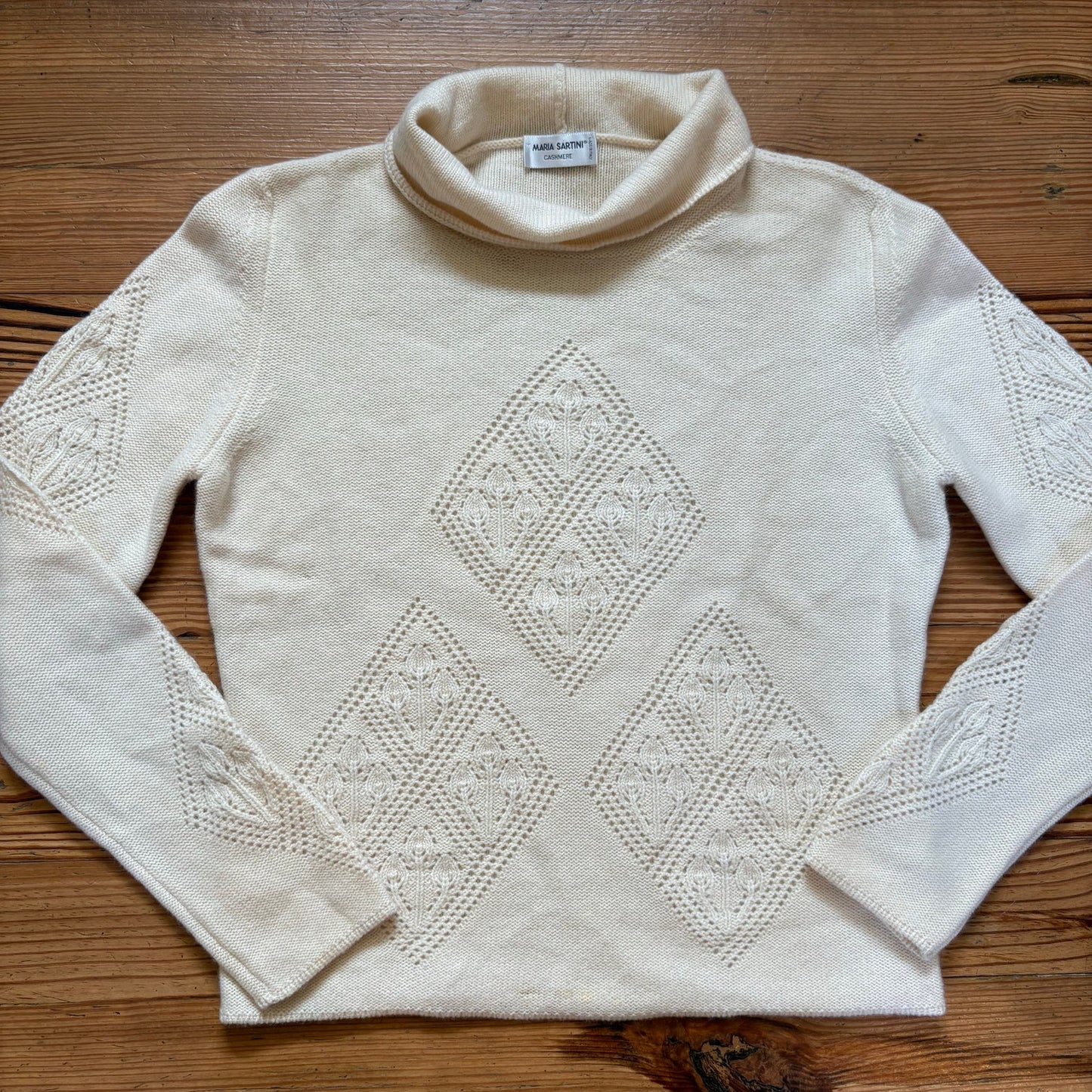 Maria Sartini ivory cashmere turtleneck geometric sweater SIZE XL