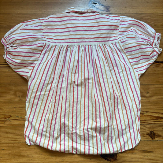 Anthropologie Pilcro pink striped puff short sleeve button up shirt SIZE M