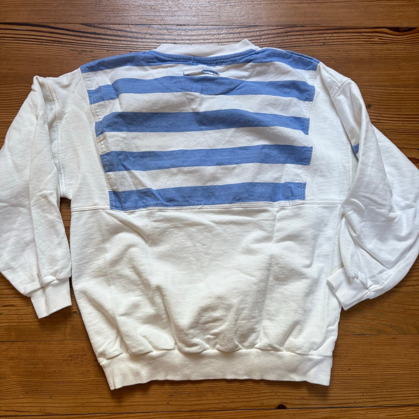 The Wilger Company vintage blue white striped nautical crew sweatshirt SIZE L
