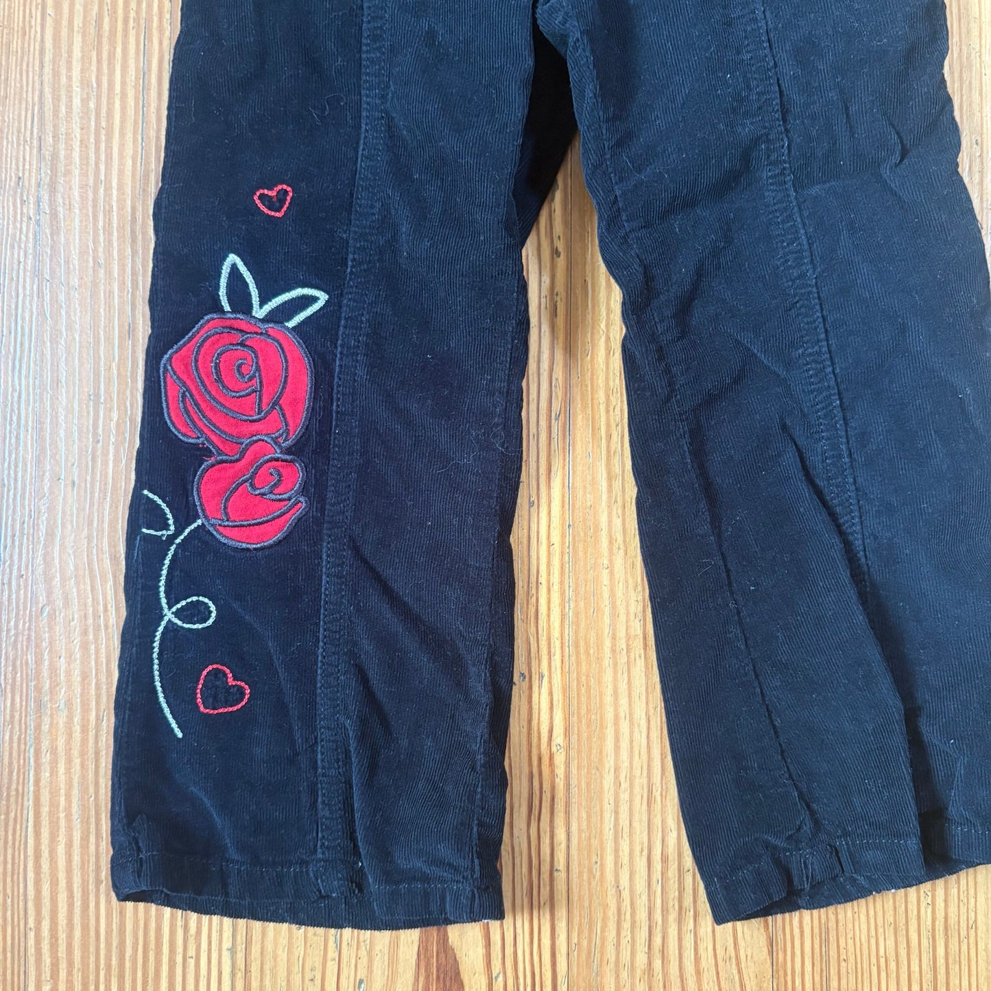 Healthtex retro black corduroy rose embroidered ruffle accent pants SIZE 4T