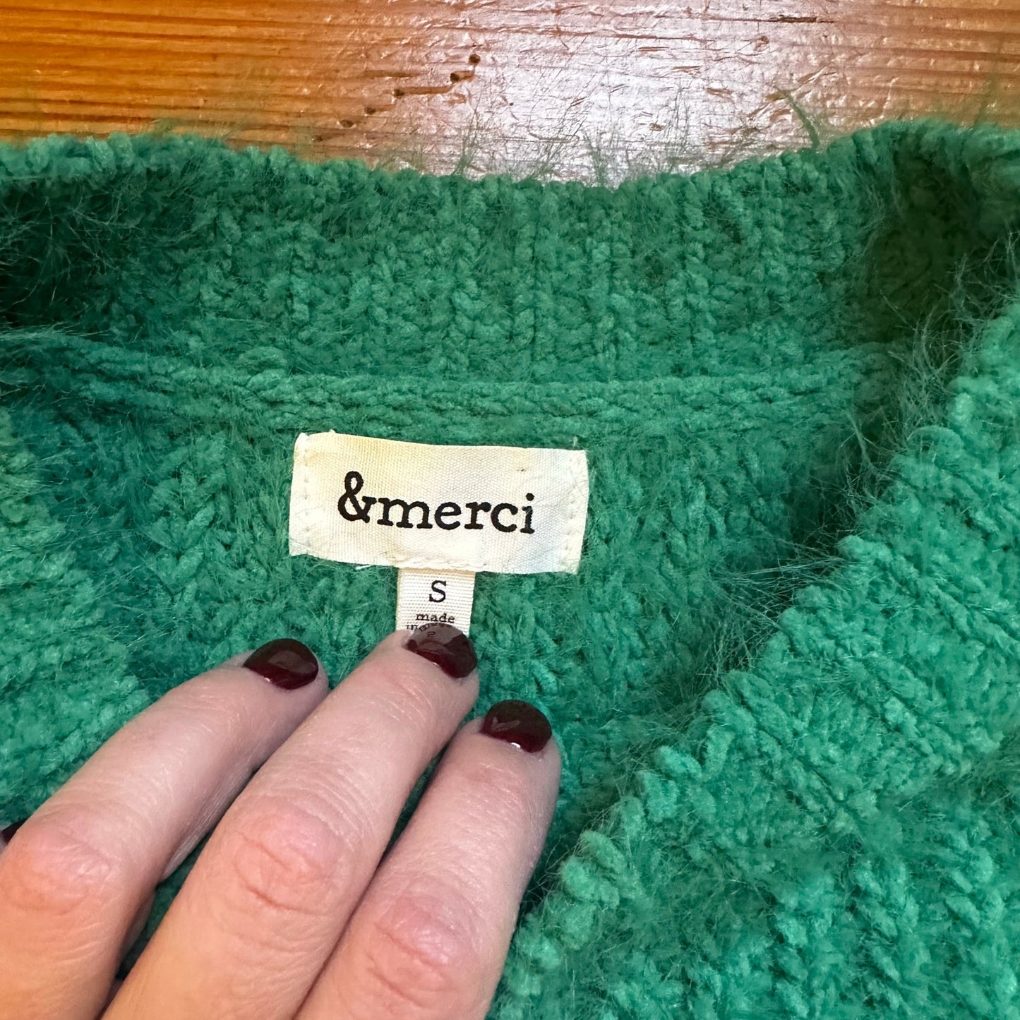 &merci green mock neck cropped scalloped hem sweater SIZE S