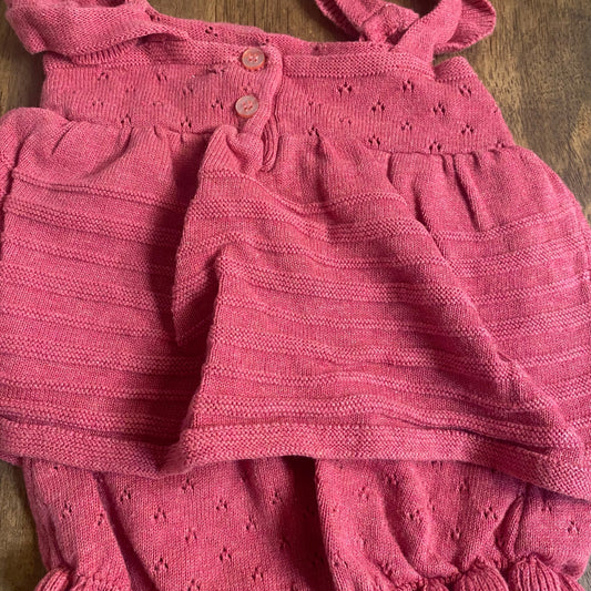 Stitch & Bean pink knit ruffle tank baby bubble SIZE 3-6M