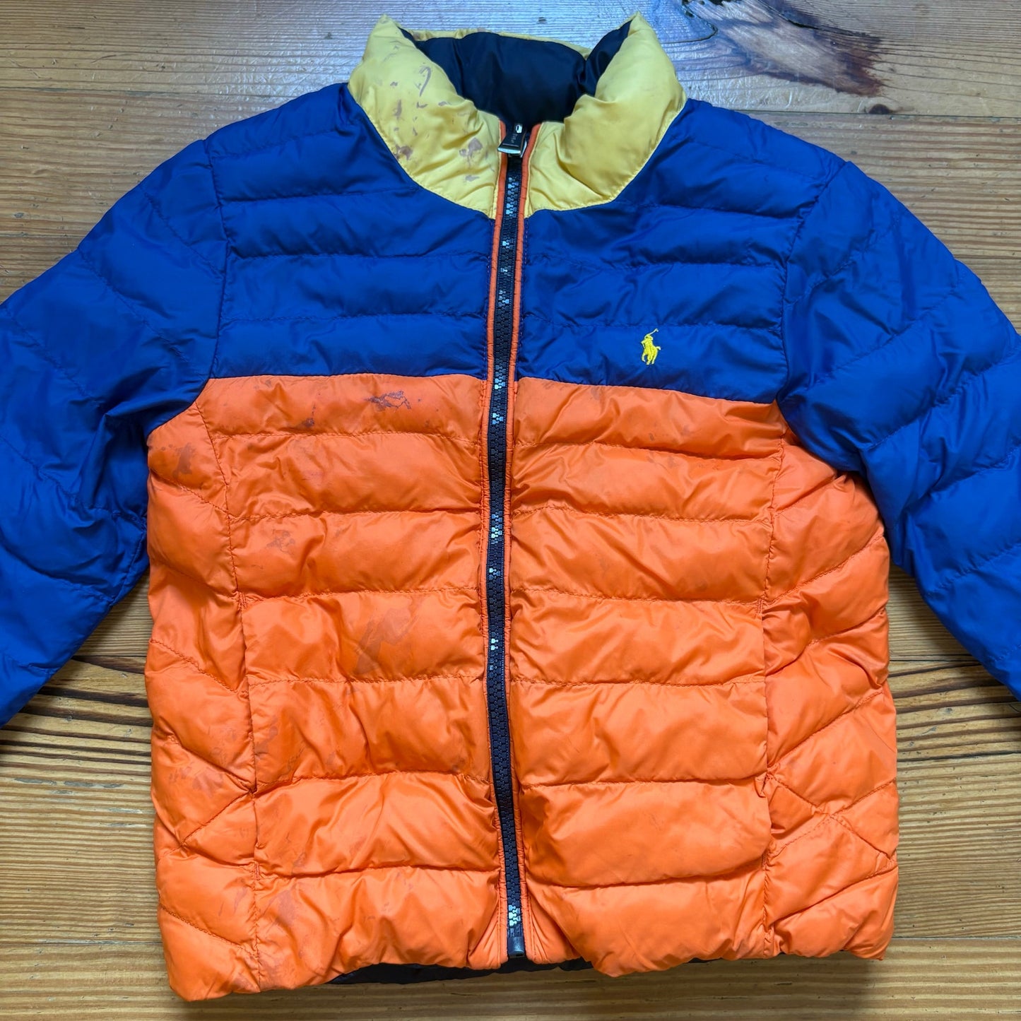 Polo Ralph Lauren reversible navy orange full zip puffer coat SIZE 6