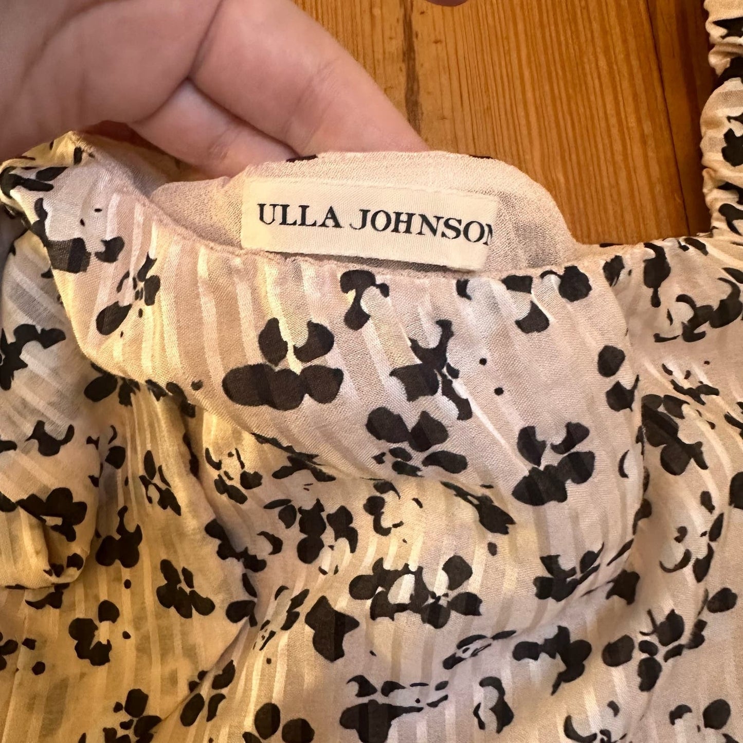 Ulla Johnson silk set ruffled black white floral pleated skirt and blouse SIZE 2