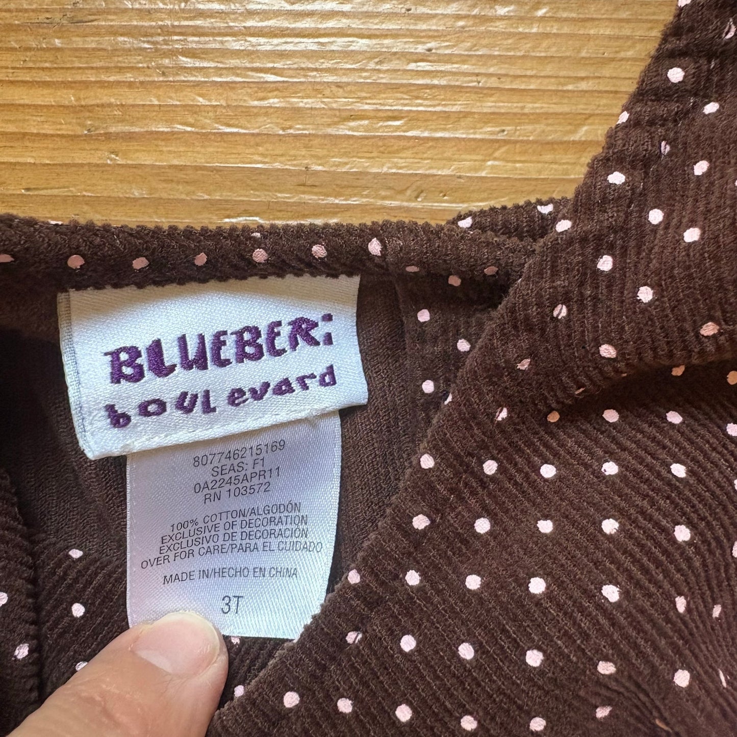 Blueberi Boulevard brown corduroy pink polkadot floral sleeveless dress SIZE 3T