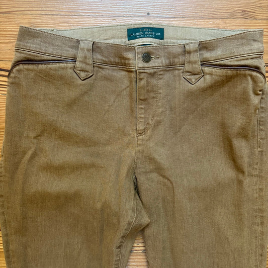 Ralph Lauren brown leather trim straight leg mid rise jeans SIZE 10