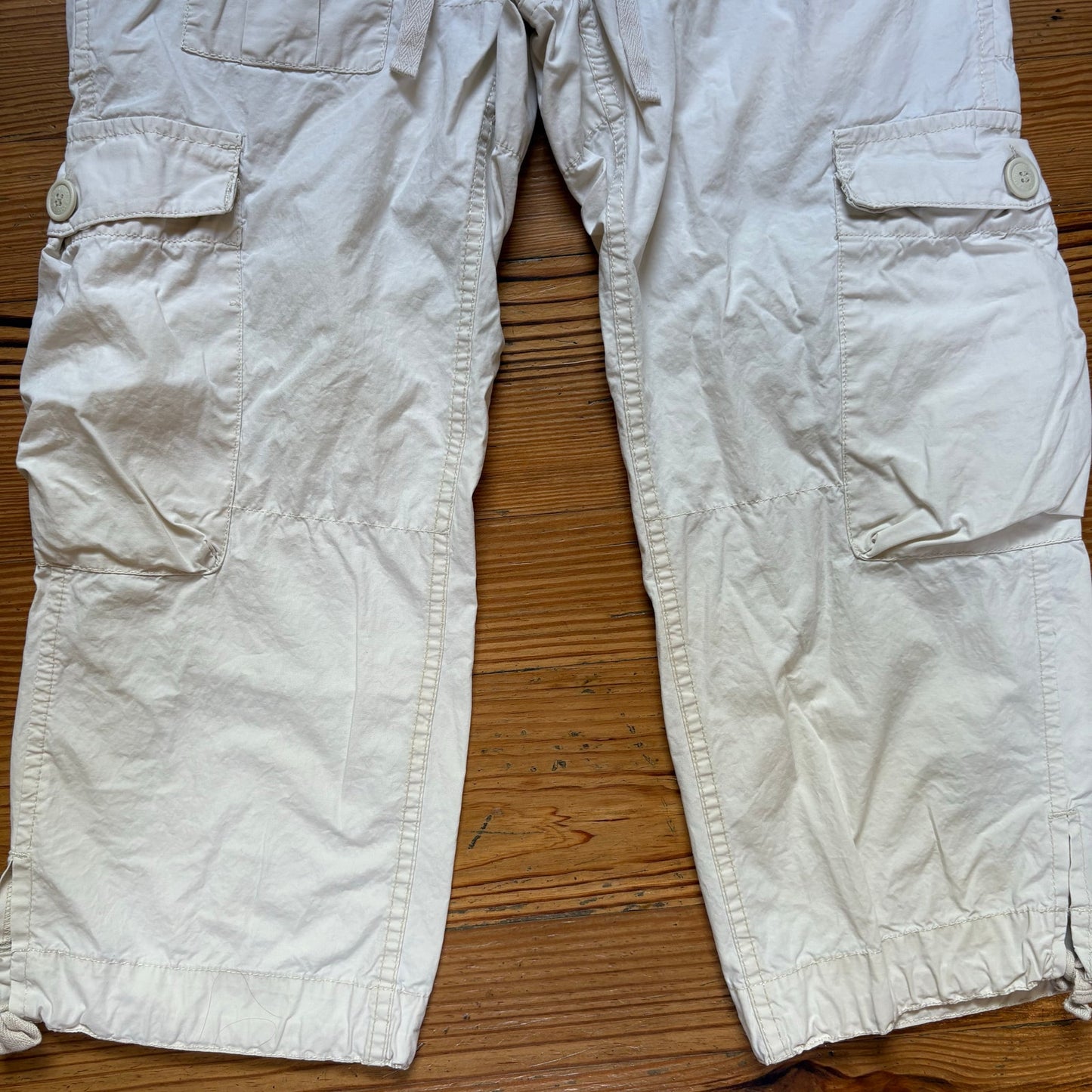 Steve & Barry's cream y2k cropped drawstring womens cargo pants SIZE 4
